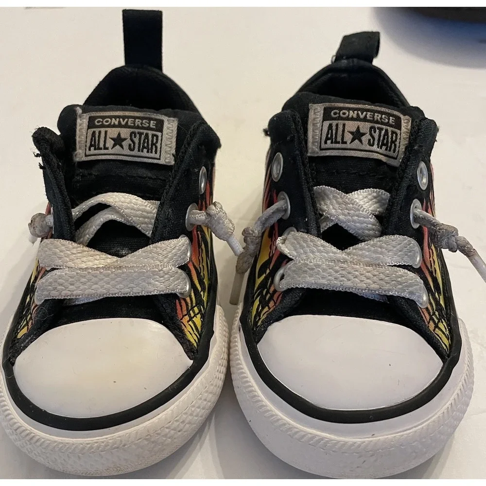 Converse Shoes All Star Chuck Taylors Flames Fire Slip On Sneakers Toddler 5